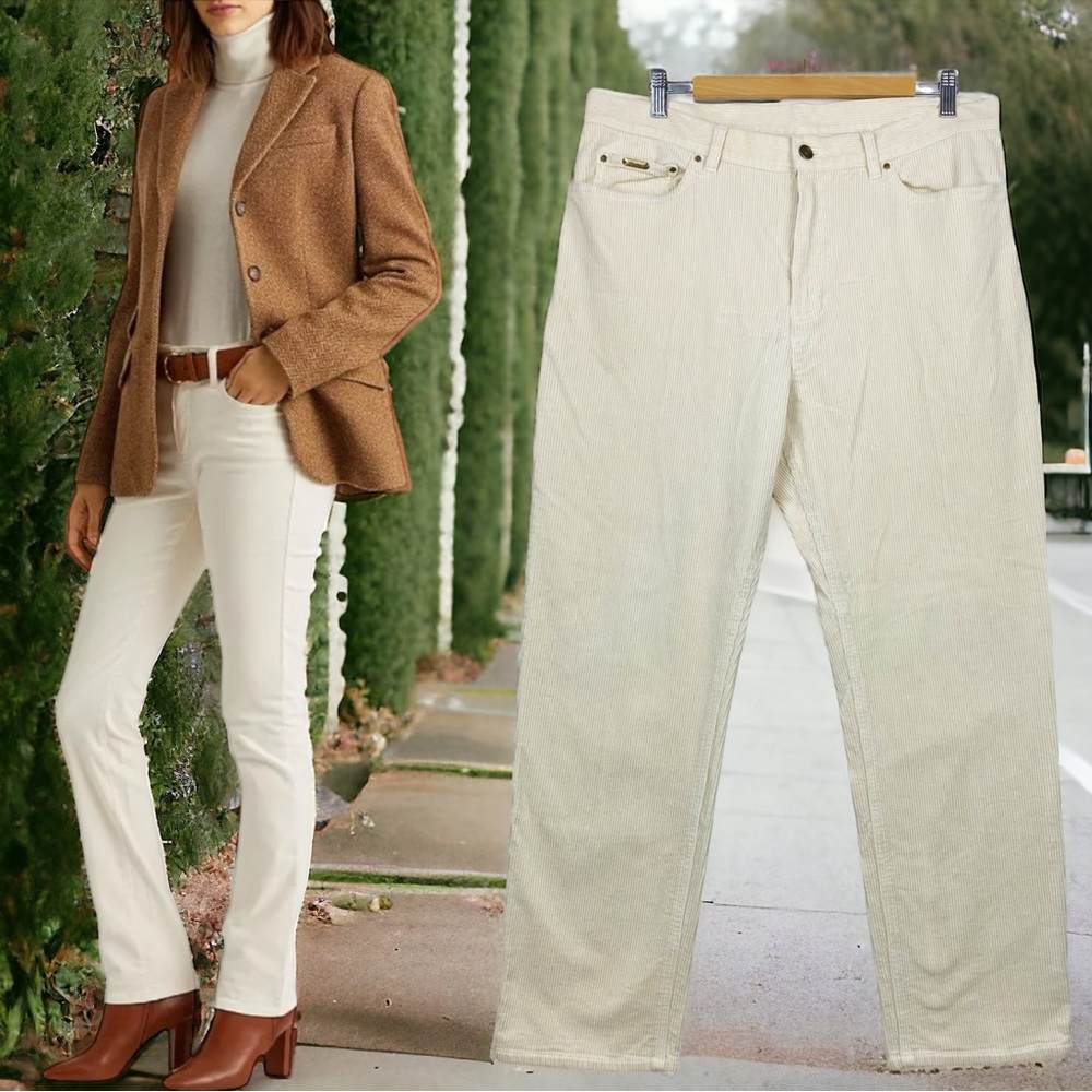 Ralph Lauren Jean Co. High Waisted Straight Leg Corduroy Jeans in Winter Cream